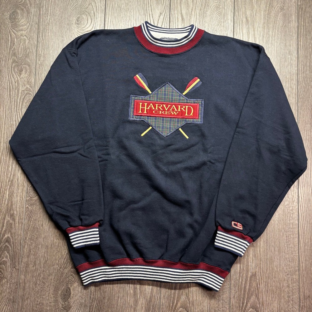Vintage Harvard Crew Rowing Sweatshirt Navy Blue XL Embroidered Oars Ivy Prep